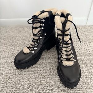 NWOT MARC FISHER Women's Black and Cream Lace-Up Boots
